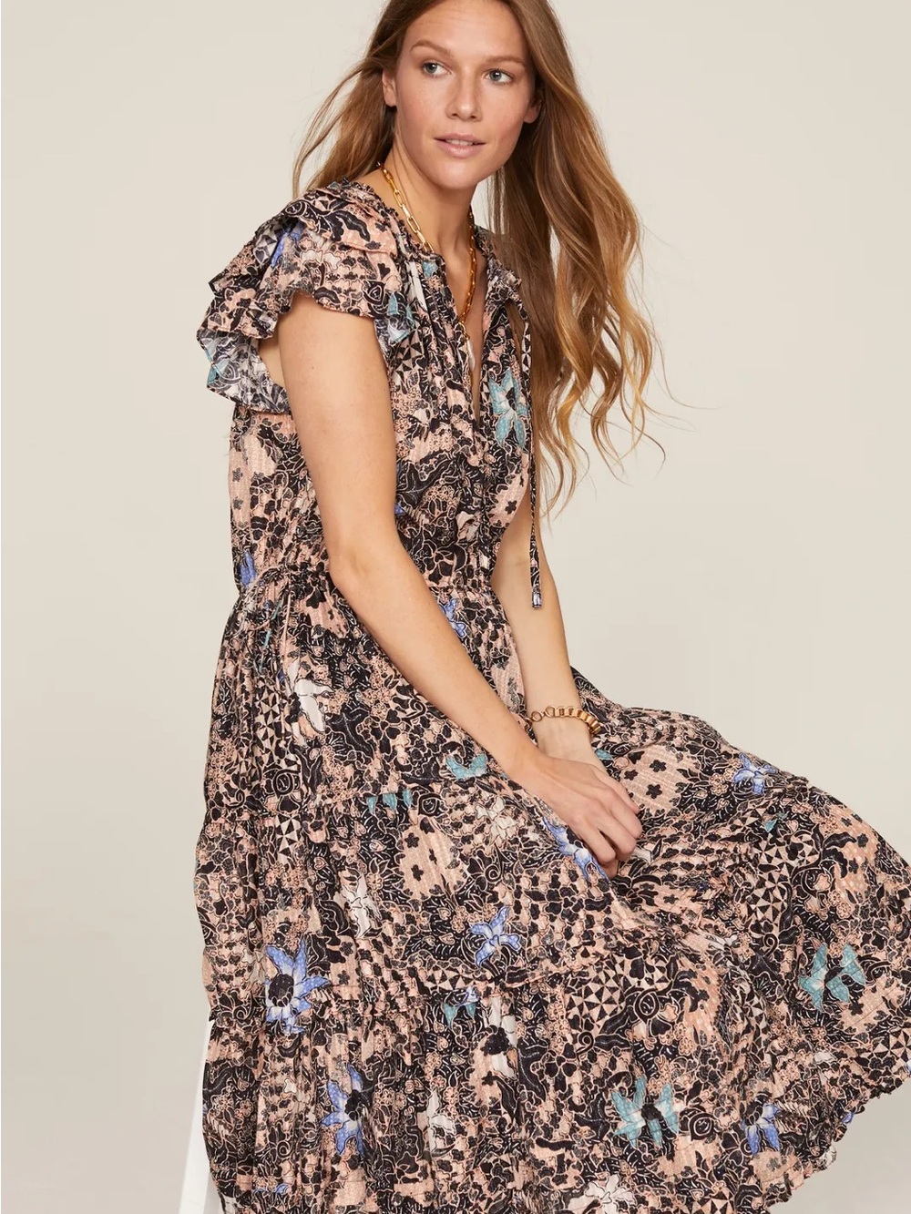 Ulla Johnson Floral Ruffle Midi Dress - Size 4